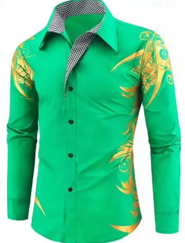 Men's Dress Shirt Collared Shirt Button Up Shirt Graphic Wedding Vacation Black White Light Green Wine Long Sleeve Collar Summer Spring Clothing Apparel