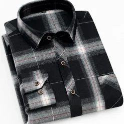 Men's Dress Shirt Flannel Shirt Plaid Shirt Collared Shirt Button Up Shirt Tartan Wedding Outdoor Black White Wine Red Long Sleeve Turndown Fall Winter Clothing Apparel