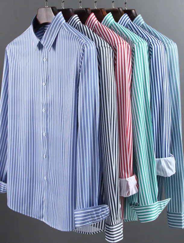 Men's Dress Shirt Non Iron Shirt Stripe Wedding Vacation Black Light Green Red Royal Blue Long Sleeve Turndown All Seasons Clothing Apparel Button-Down