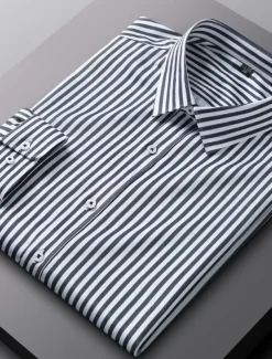 Men's Dress Shirt Non Iron Shirt Stripe Wedding Vacation Black Light Green Red Royal Blue Long Sleeve Turndown All Seasons Clothing Apparel Button-Down