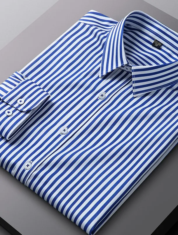 Men's Dress Shirt Non Iron Shirt Stripe Wedding Vacation Black Light Green Red Royal Blue Long Sleeve Turndown All Seasons Clothing Apparel Button-Down