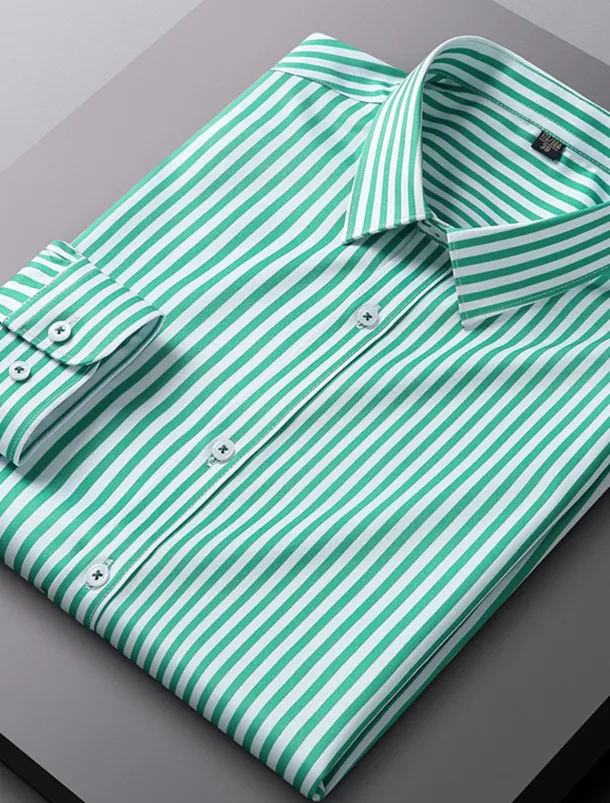 Men's Dress Shirt Non Iron Shirt Stripe Wedding Vacation Black Light Green Red Royal Blue Long Sleeve Turndown All Seasons Clothing Apparel Button-Down