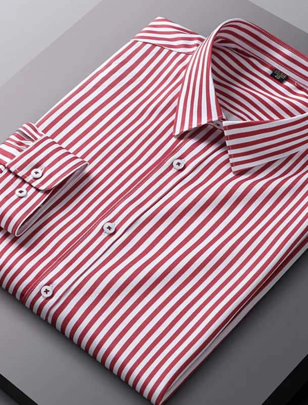 Men's Dress Shirt Non Iron Shirt Stripe Wedding Vacation Black Light Green Red Royal Blue Long Sleeve Turndown All Seasons Clothing Apparel Button-Down