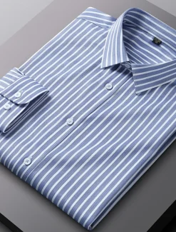 Men's Dress Shirt Non Iron Shirt Stripe Wedding Vacation Black Light Green Red Royal Blue Long Sleeve Turndown All Seasons Clothing Apparel Button-Down