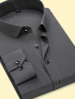 Men's Dress Shirt Non Iron Shirt Collared Shirt Button Up Shirt Plain Wedding Party Black Navy Blue Purple Gray Long Sleeve Collar Spring & Fall Clothing Apparel