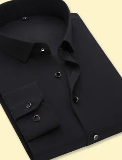 Men's Dress Shirt Non Iron Shirt Collared Shirt Button Up Shirt Plain Wedding Party Black Navy Blue Purple Gray Long Sleeve Collar Spring & Fall Clothing Apparel