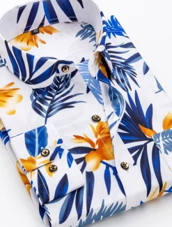 Men's Dress Shirt Non Iron Shirt Stretch Plaid / Striped / Chevron / Round Wedding Office & Career Light Pink Light Blue Black White Turndown Spring & Summer All Seasons Clothing Apparel