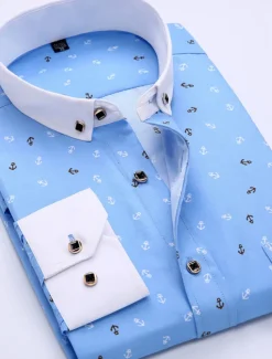 Men's Dress Shirt Non Iron Shirt Stretch Plaid / Striped / Chevron / Round Wedding Office & Career Light Pink Light Blue Black White Turndown Spring & Summer All Seasons Clothing Apparel