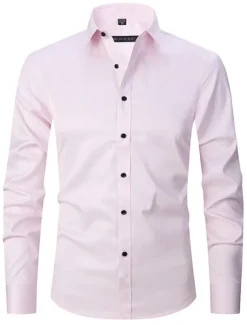 Men's Dress Shirt Non Iron Shirt Collared Shirt Button Up Shirt Plain Wedding Outdoor White Pink Red Blue Long Sleeve Turndown Spring & Fall Clothing Apparel Button-Down