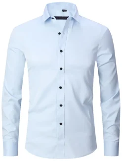 Men's Dress Shirt Non Iron Shirt Collared Shirt Button Up Shirt Plain Wedding Outdoor White Pink Red Blue Long Sleeve Turndown Spring & Fall Clothing Apparel Button-Down