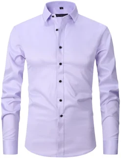 Men's Dress Shirt Non Iron Shirt Collared Shirt Button Up Shirt Plain Wedding Outdoor White Pink Red Blue Long Sleeve Turndown Spring & Fall Clothing Apparel Button-Down