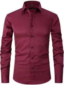 Men's Dress Shirt Non Iron Shirt Collared Shirt Button Up Shirt Plain Wedding Outdoor White Pink Red Blue Long Sleeve Turndown Spring & Fall Clothing Apparel Button-Down