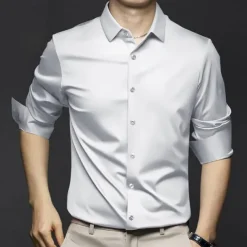 Men's Dress Shirt Non Iron Shirt Solid / Plain Color Wedding Going out Black White Pink Orange Long Sleeve Turndown Spring Fall Clothing Apparel