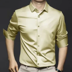 Men's Dress Shirt Non Iron Shirt Solid / Plain Color Wedding Going out Black White Pink Orange Long Sleeve Turndown Spring Fall Clothing Apparel