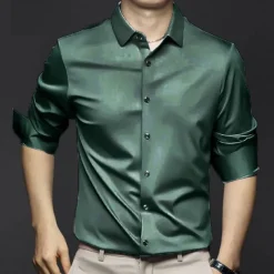 Men's Dress Shirt Non Iron Shirt Solid / Plain Color Wedding Going out Black White Pink Orange Long Sleeve Turndown Spring Fall Clothing Apparel