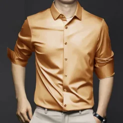 Men's Dress Shirt Non Iron Shirt Solid / Plain Color Wedding Going out Black White Pink Orange Long Sleeve Turndown Spring Fall Clothing Apparel