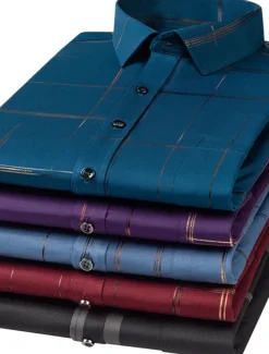 Men's Dress Shirt Non Iron Shirt Wedding Work Black / Red Black / Gray Black White Long Sleeve Square Neck Summer Clothing Apparel Print