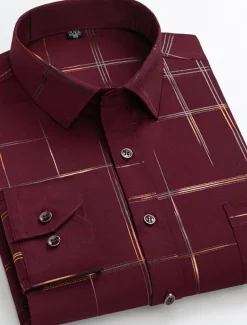 Men's Dress Shirt Non Iron Shirt Wedding Work Black / Red Black / Gray Black White Long Sleeve Square Neck Summer Clothing Apparel Print