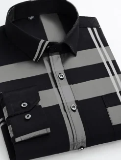 Men's Dress Shirt Non Iron Shirt Wedding Work Black / Red Black / Gray Black White Long Sleeve Square Neck Summer Clothing Apparel Print