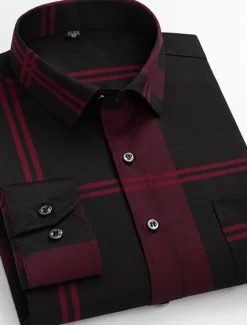 Men's Dress Shirt Non Iron Shirt Wedding Work Black / Red Black / Gray Black White Long Sleeve Square Neck Summer Clothing Apparel Print