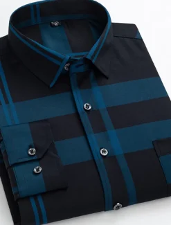 Men's Dress Shirt Non Iron Shirt Wedding Work Black / Red Black / Gray Black White Long Sleeve Square Neck Summer Clothing Apparel Print