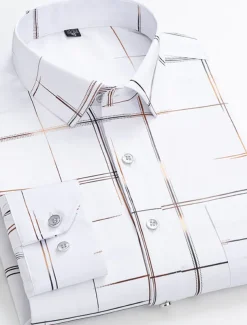 Men's Dress Shirt Non Iron Shirt Wedding Work Black / Red Black / Gray Black White Long Sleeve Square Neck Summer Clothing Apparel Print