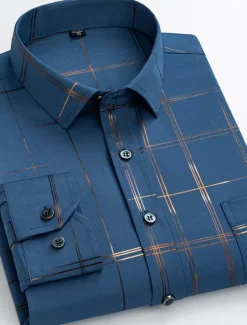 Men's Dress Shirt Non Iron Shirt Wedding Work Black / Red Black / Gray Black White Long Sleeve Square Neck Summer Clothing Apparel Print