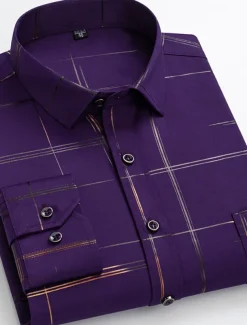 Men's Dress Shirt Non Iron Shirt Wedding Work Black / Red Black / Gray Black White Long Sleeve Square Neck Summer Clothing Apparel Print