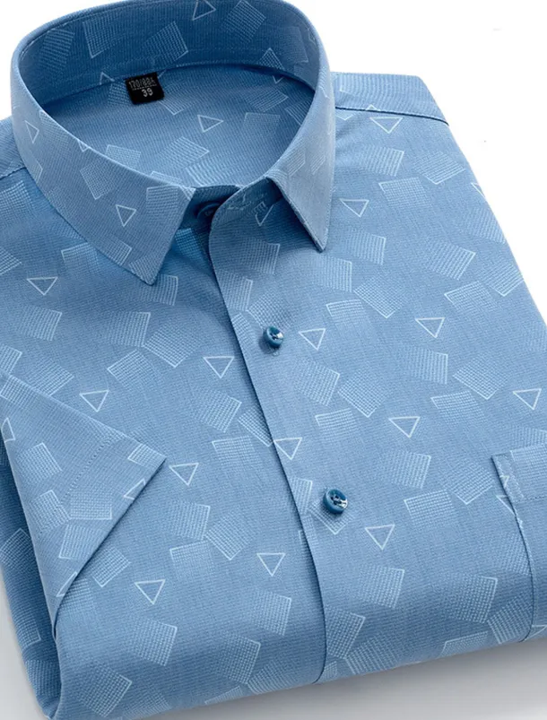 Men's Dress Shirt Non Iron Shirt Stripes and Plaid Wedding Office & Career Light Blue Light Green Pink Navy Blue Short Sleeve Turndown All Seasons Clothing Apparel