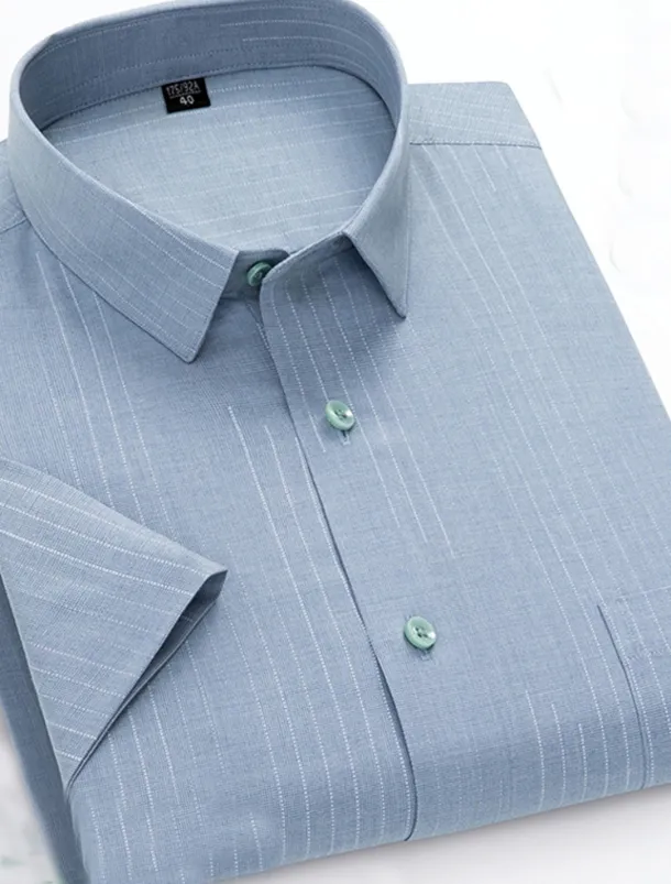 Men's Dress Shirt Non Iron Shirt Stripes and Plaid Wedding Office & Career Light Blue Light Green Pink Navy Blue Short Sleeve Turndown All Seasons Clothing Apparel