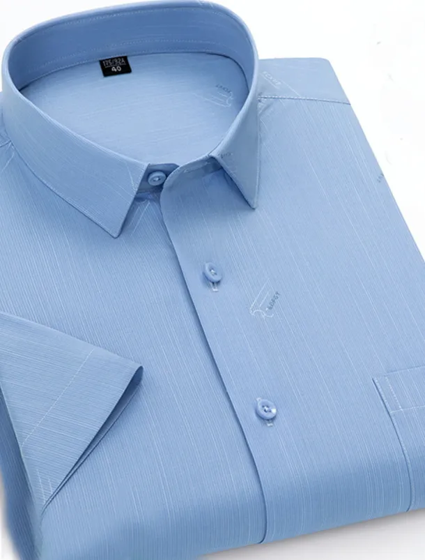 Men's Dress Shirt Non Iron Shirt Stripes and Plaid Wedding Office & Career Light Blue Light Green Pink Navy Blue Short Sleeve Turndown All Seasons Clothing Apparel