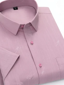 Men's Dress Shirt Non Iron Shirt Stripes and Plaid Wedding Office & Career Light Blue Light Green Pink Navy Blue Short Sleeve Turndown All Seasons Clothing Apparel