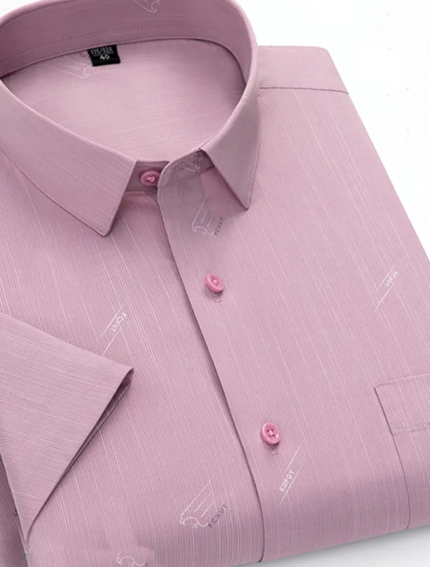 Men's Dress Shirt Non Iron Shirt Stripes and Plaid Wedding Office & Career Light Blue Light Green Pink Navy Blue Short Sleeve Turndown All Seasons Clothing Apparel