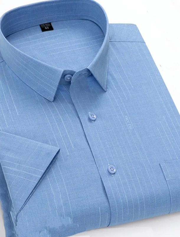 Men's Dress Shirt Non Iron Shirt Stripes and Plaid Wedding Office & Career Light Blue Light Green Pink Navy Blue Short Sleeve Turndown All Seasons Clothing Apparel