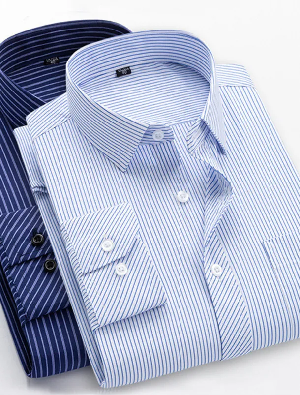 Men's Dress Shirt Non Iron Shirt Collared Shirt Button Up Shirt Striped Wedding Work A D G H Long Sleeve Collar Spring & Fall Clothing Apparel Button-Down