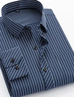 Men's Dress Shirt Non Iron Shirt Collared Shirt Button Up Shirt Striped Wedding Work A D G H Long Sleeve Collar Spring & Fall Clothing Apparel Button-Down