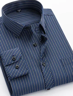 Men's Dress Shirt Non Iron Shirt Collared Shirt Button Up Shirt Striped Wedding Work A D G H Long Sleeve Collar Spring & Fall Clothing Apparel Button-Down