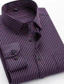 Men's Dress Shirt Non Iron Shirt Collared Shirt Button Up Shirt Striped Wedding Work A D G H Long Sleeve Collar Spring & Fall Clothing Apparel Button-Down