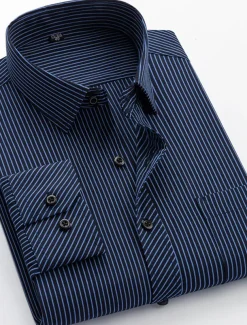 Men's Dress Shirt Non Iron Shirt Collared Shirt Button Up Shirt Striped Wedding Work A D G H Long Sleeve Collar Spring & Fall Clothing Apparel Button-Down