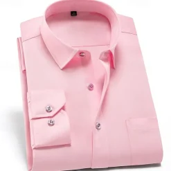 Men's Dress Shirt Non Iron Shirt Water-Resistant Plain Wedding Outdoor White Pink Red Dark Navy Long Sleeve Collar Summer Spring Clothing Apparel