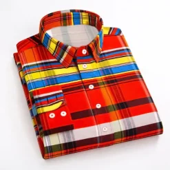 Men's Dress Shirt Plaid Shirt Collared Shirt Plaid / Check Wedding Vacation Yellow Red Blue Green Long Sleeve Turndown Spring & Fall Clothing Apparel Button-Down