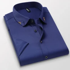 Men's Dress Shirt Plain Wedding Outdoor Wine Black White Pink Short Sleeve Square Neck Summer Clothing Apparel Button-Down