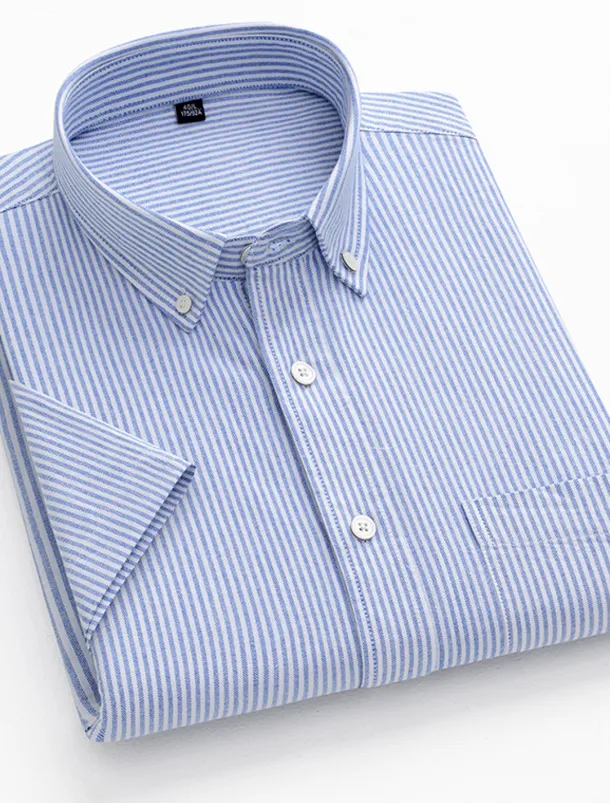 Men's Dress Shirt Striped Shirt Button Down Shirt Oxford Shirt Stripe Wedding Office & Career Black Light Green Royal Blue Blue Short Sleeve Shirt Collar Summer Clothing Apparel Print