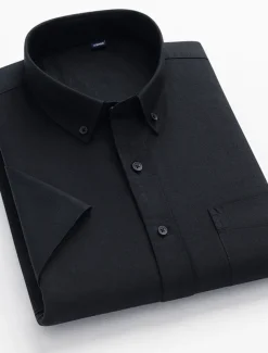 Men's Dress Shirt Striped Shirt Button Down Shirt Oxford Shirt Stripe Wedding Office & Career Black Light Green Royal Blue Blue Short Sleeve Shirt Collar Summer Clothing Apparel Print