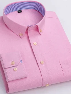 Men's Dress Shirt Striped Shirt Button Down Shirt Non Iron Shirt Oxford Shirt Plaid / Striped / Chevron / Round Wedding Office & Career Light Blue Dark Red Red Dark Navy Long Sleeve Shirt Collar All