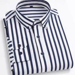 Men's Dress Shirt Striped Shirt Wrinkle Resistant Stretch Wedding Outdoor Light Blue Black Yellow Navy Blue Long Sleeve Collar Summer Spring Clothing Apparel