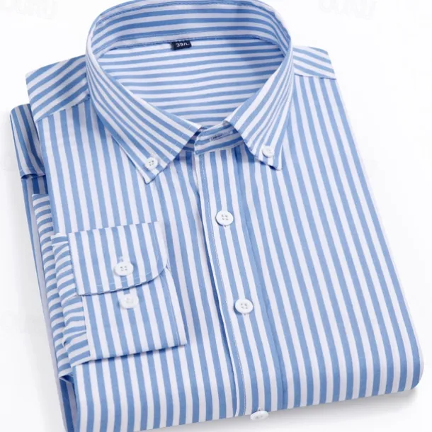 Men's Dress Shirt Striped Shirt Wrinkle Resistant Stretch Wedding Outdoor Light Blue Black Yellow Navy Blue Long Sleeve Collar Summer Spring Clothing Apparel