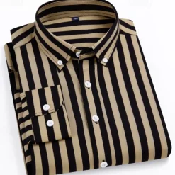 Men's Dress Shirt Striped Shirt Wrinkle Resistant Stretch Wedding Outdoor Light Blue Black Yellow Navy Blue Long Sleeve Collar Summer Spring Clothing Apparel