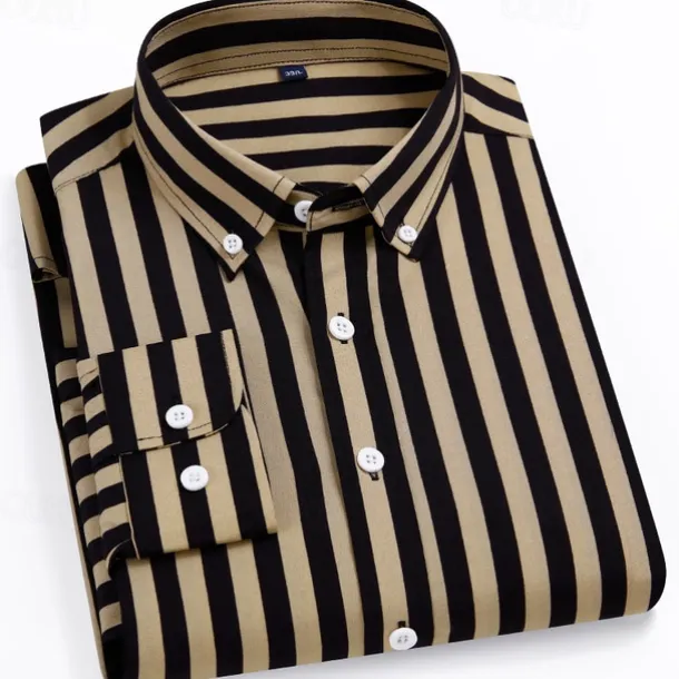 Men's Dress Shirt Striped Shirt Wrinkle Resistant Stretch Wedding Outdoor Light Blue Black Yellow Navy Blue Long Sleeve Collar Summer Spring Clothing Apparel