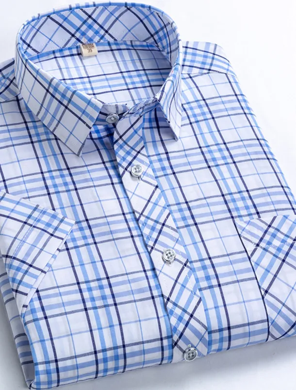 Men's Dress Shirt Stripes and Plaid Wedding Office & Career Yellow Dark Pink Blue Sky Blue Short Sleeve Turndown Spring & Summer Clothing Apparel